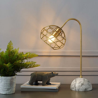 Salient Brass and Faux White Marble Table Lamp, Brass Metal Steel, Gold 14153