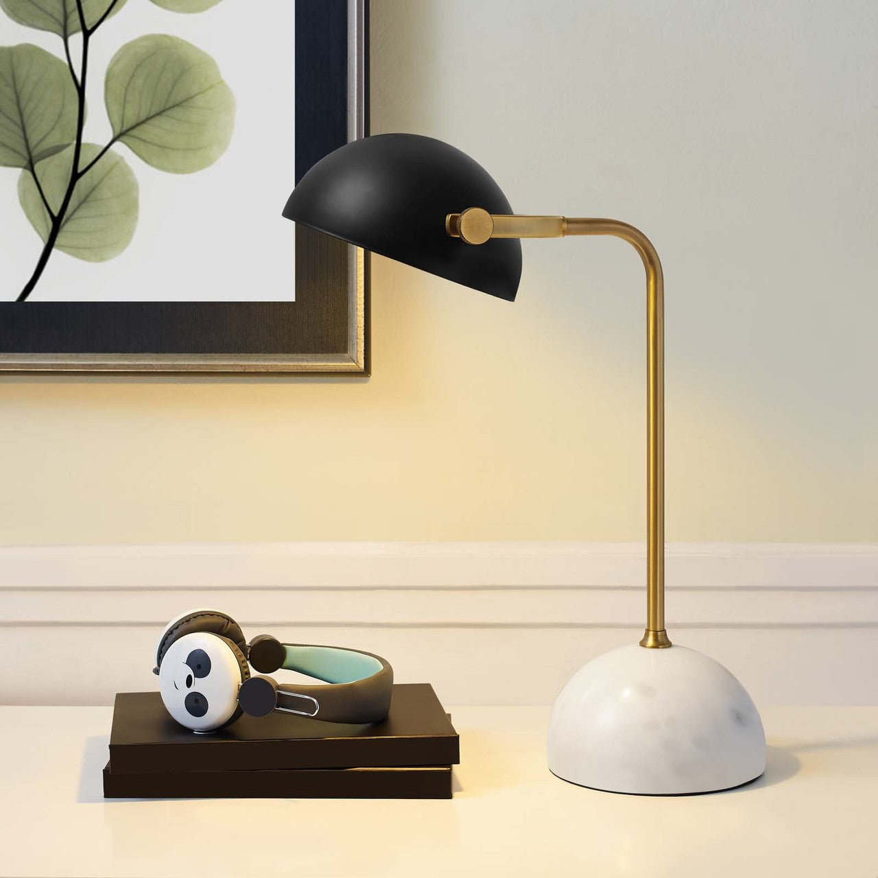 Convey Bronze and White Marble Table Lamp, Metal Steel, Gold 15044