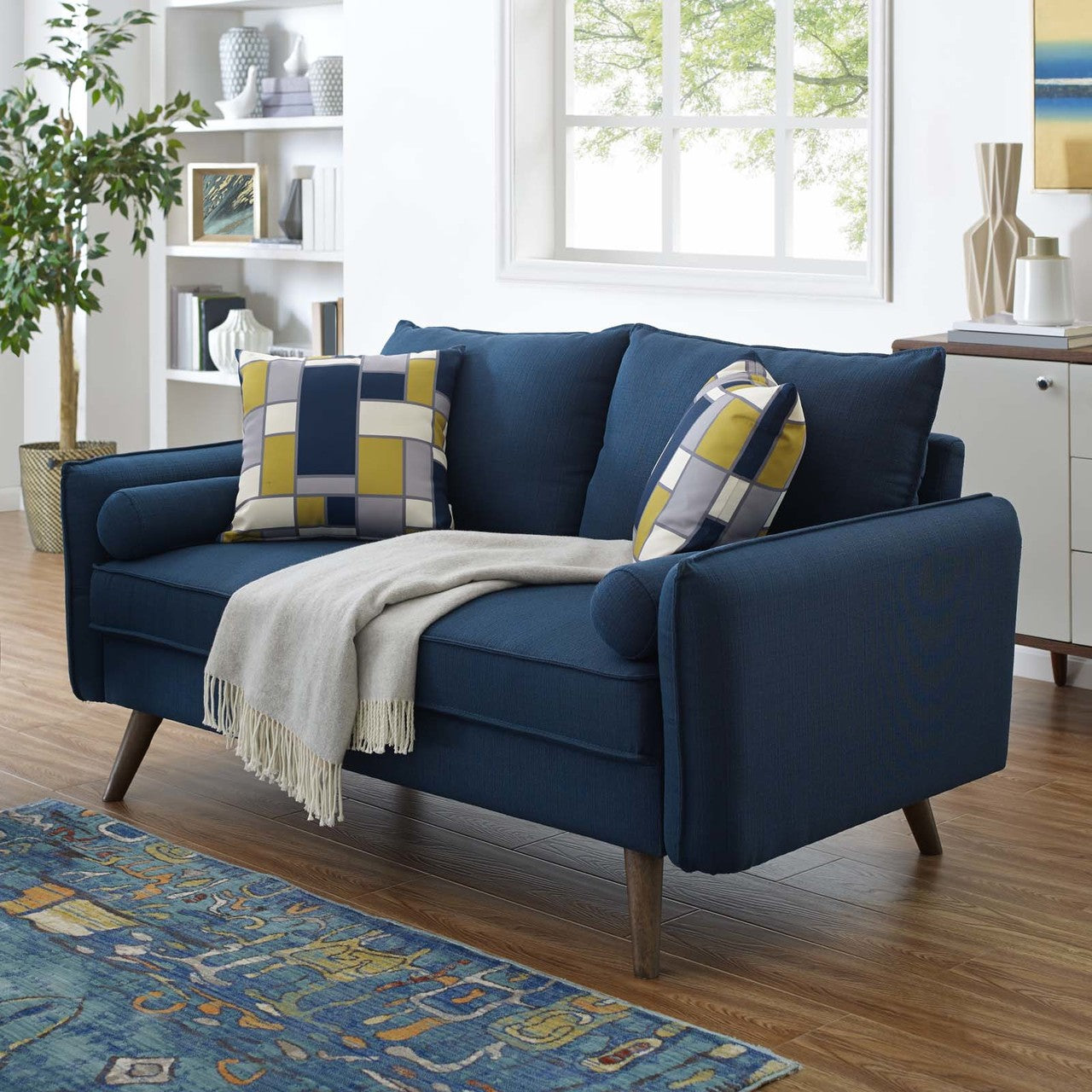 Revive Upholstered Fabric Loveseat, Fabric, Navy Blue 14155