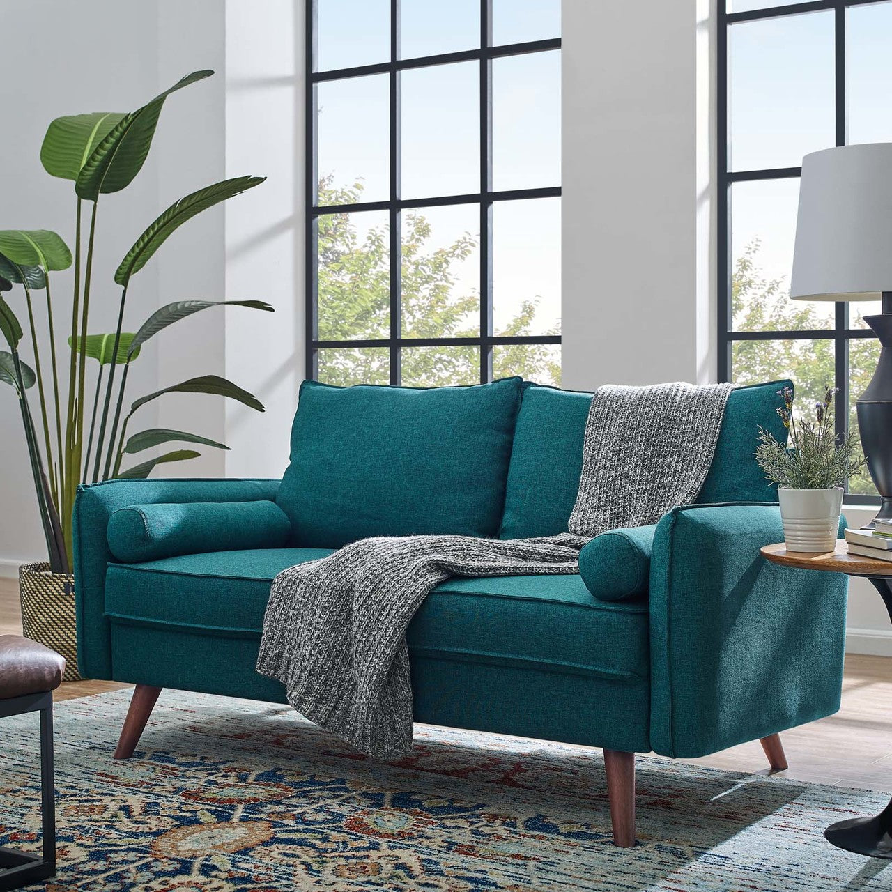 Revive Upholstered Fabric Loveseat, Fabric, Aqua Blue 14159