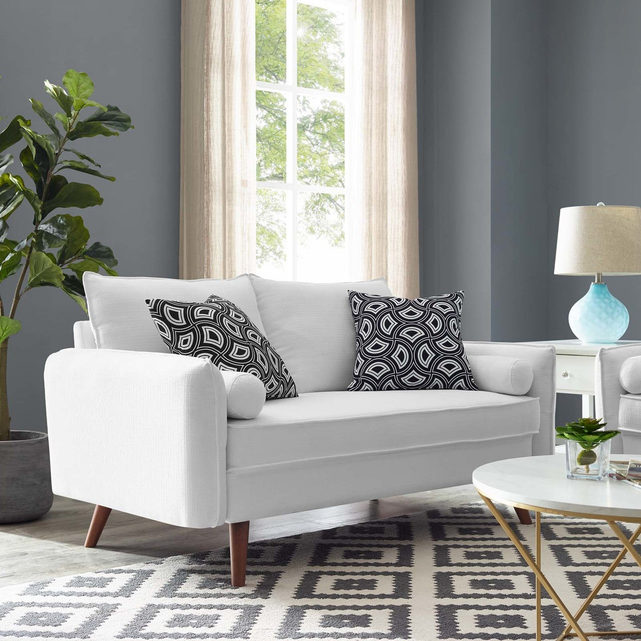 Revive Upholstered Fabric Sofa, Fabric, White 14166