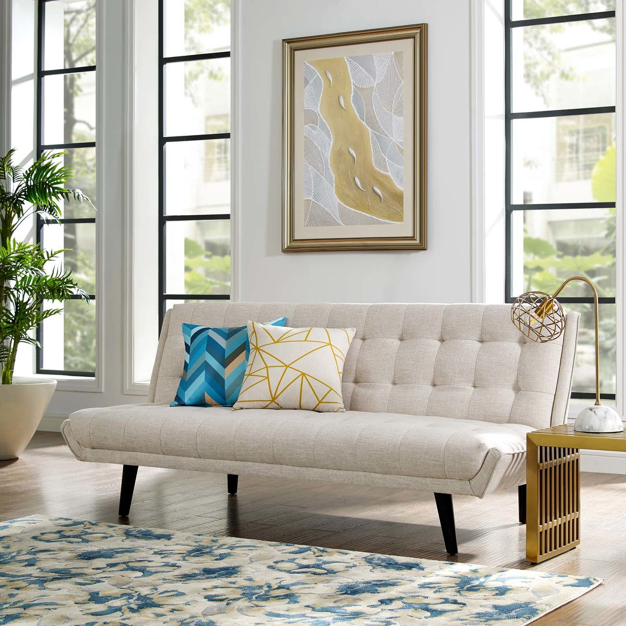 Glance Tufted Convertible Fabric Sofa Bed, Fabric, Beige 15046