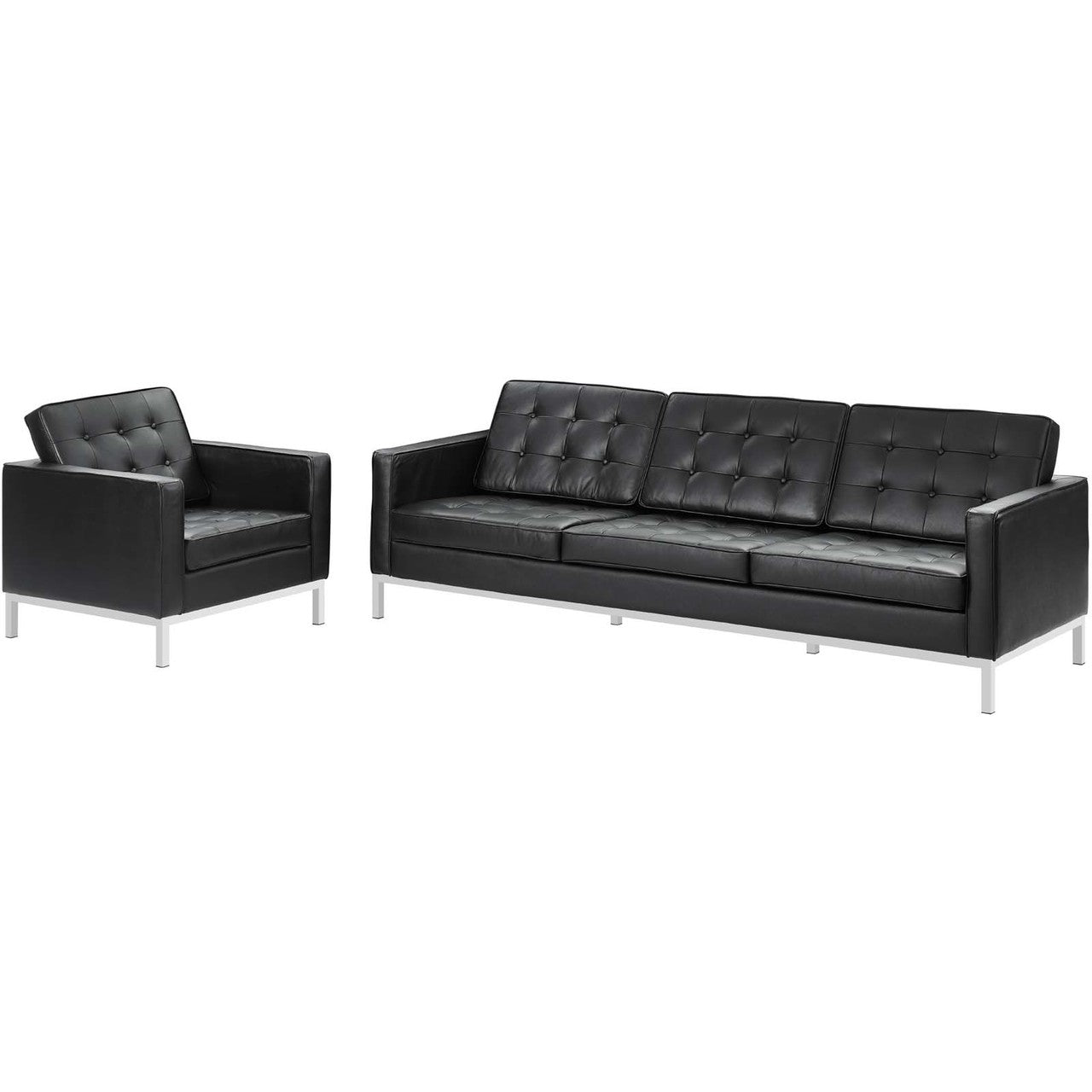 Loft 2 Piece Leather Sofa and Armchair Set, Genuine Leather, Black 14167