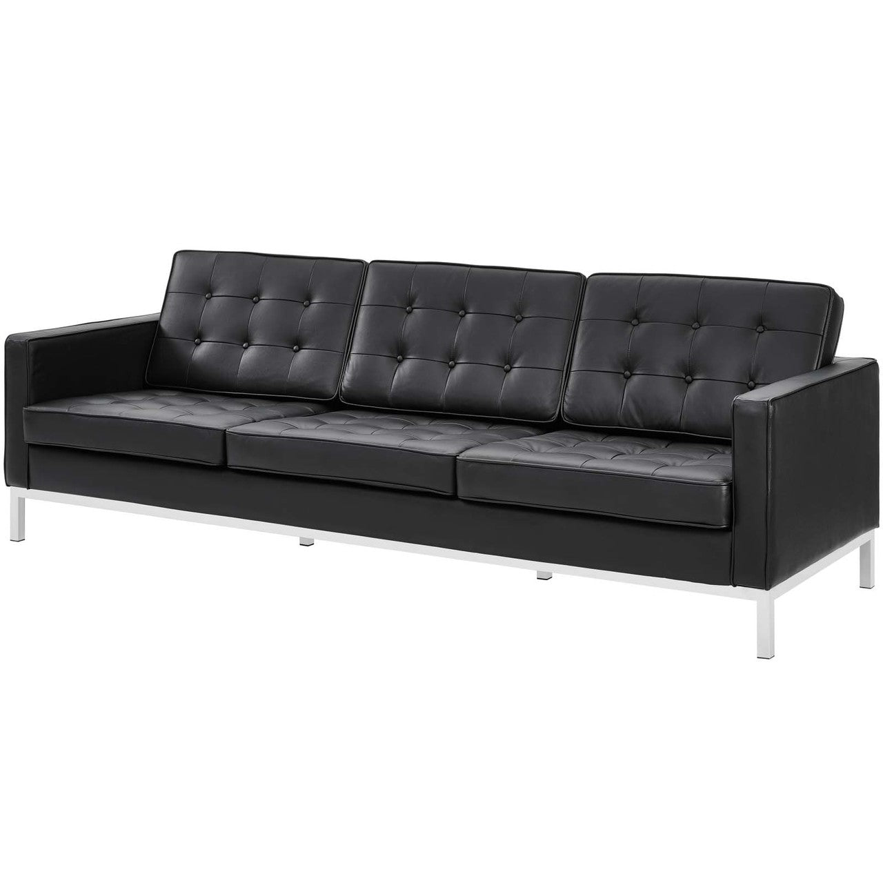 Loft 2 Piece Leather Sofa and Armchair Set, Genuine Leather, Black 14167