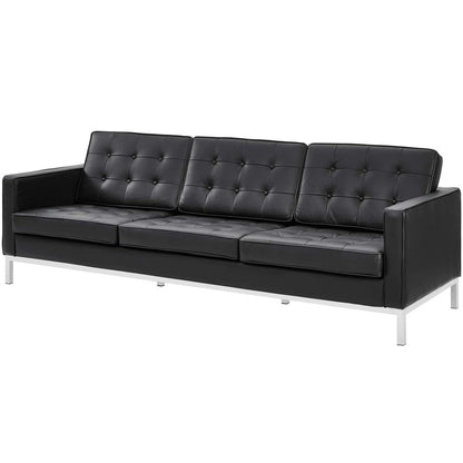 Loft 2 Piece Leather Sofa and Armchair Set, Genuine Leather, Black 14167