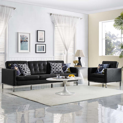Loft 2 Piece Leather Sofa and Armchair Set, Genuine Leather, Black 14167