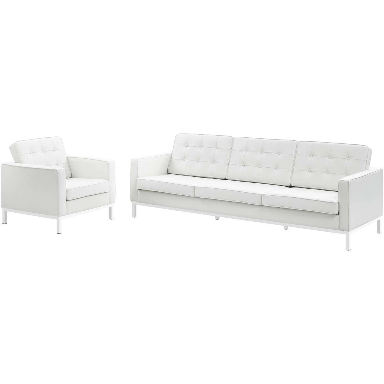 Loft 2 Piece Leather Sofa and Armchair Set, Genuine Leather, White 14168
