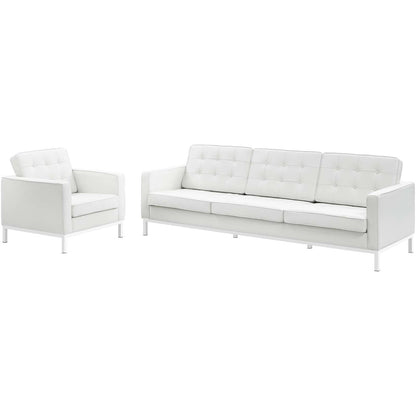 Loft 2 Piece Leather Sofa and Armchair Set, Genuine Leather, White 14168