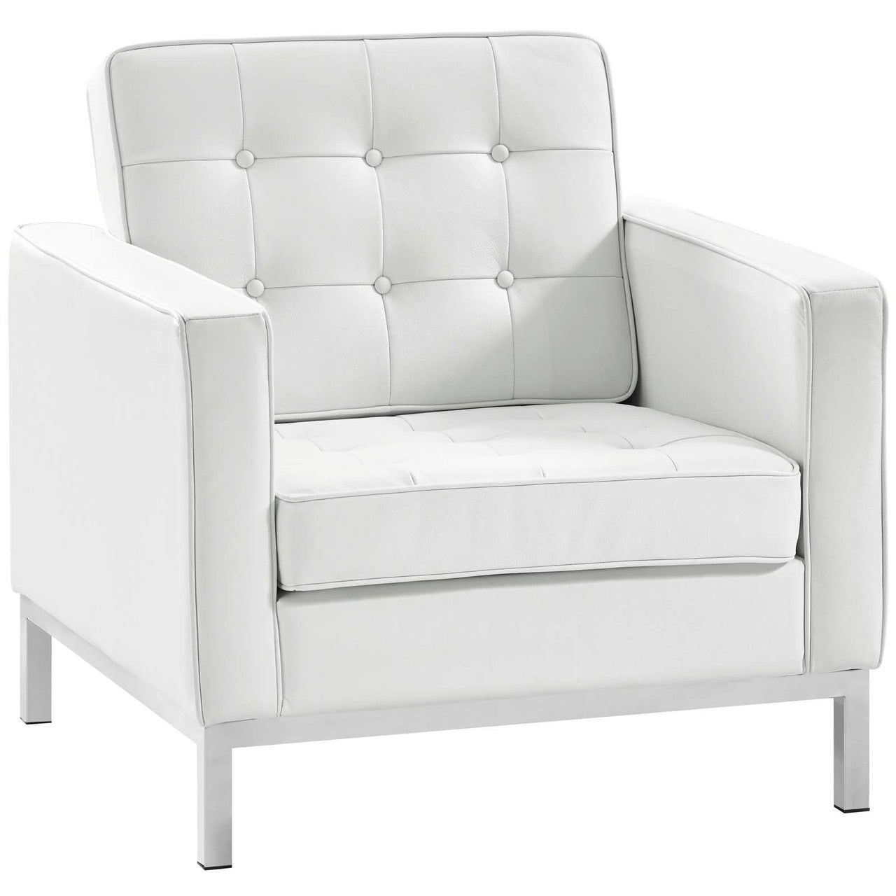 Loft 2 Piece Leather Sofa and Armchair Set, Genuine Leather, White 14168