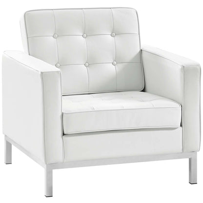 Loft 2 Piece Leather Sofa and Armchair Set, Genuine Leather, White 14168