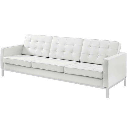 Loft 2 Piece Leather Sofa and Armchair Set, Genuine Leather, White 14168