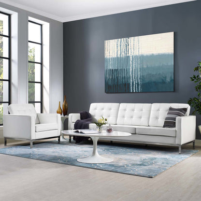 Loft 2 Piece Leather Sofa and Armchair Set, Genuine Leather, White 14168