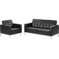 Loft 2 Piece Leather Loveseat and Armchair Set, Genuine Leather, Black 14169