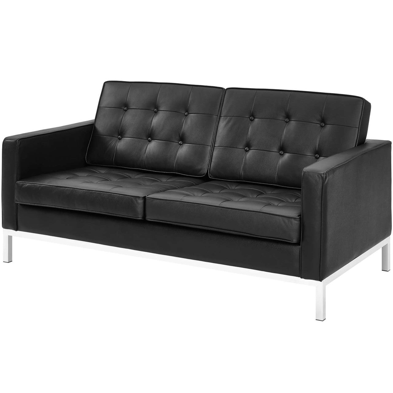 Loft 2 Piece Leather Loveseat and Armchair Set, Genuine Leather, Black 14169
