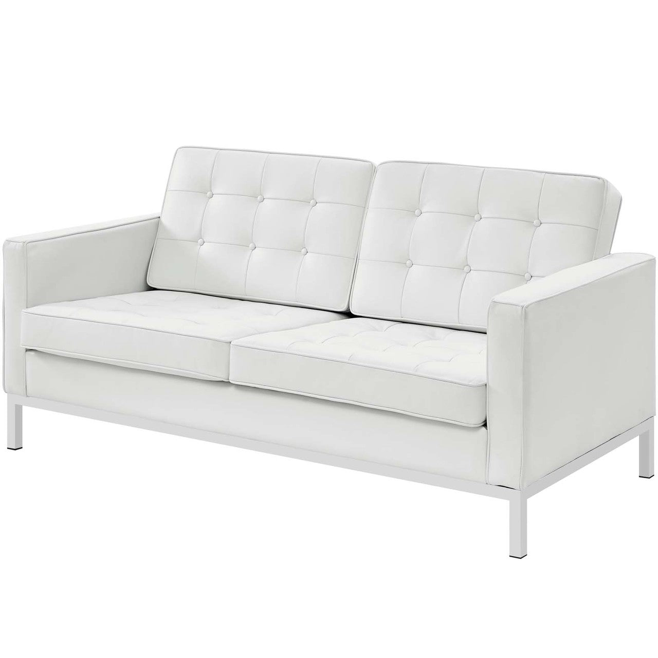 Loft 2 Piece Leather Loveseat and Armchair Set, Genuine Leather, White 14170