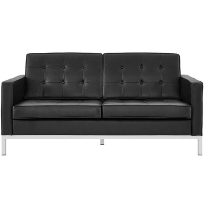 Loft 3 Piece Leather Sofa Loveseat and Armchair Set, Genuine Leather, Black 14171