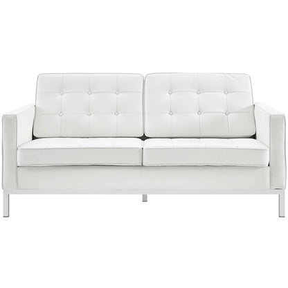 Loft 3 Piece Leather Sofa Loveseat and Armchair Set, Genuine Leather, White 14172