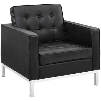Loft 3 Piece Leather Sofa and Armchair Set, Genuine Leather, Black 14173