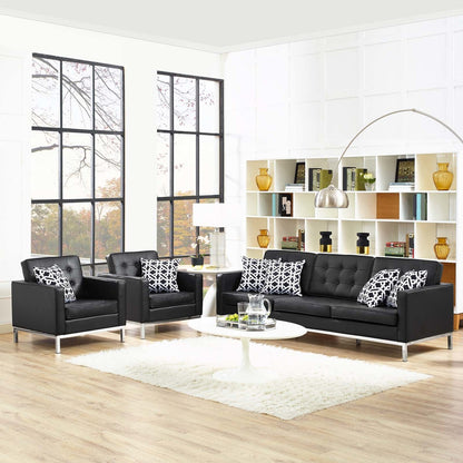Loft 3 Piece Leather Sofa and Armchair Set, Genuine Leather, Black 14173