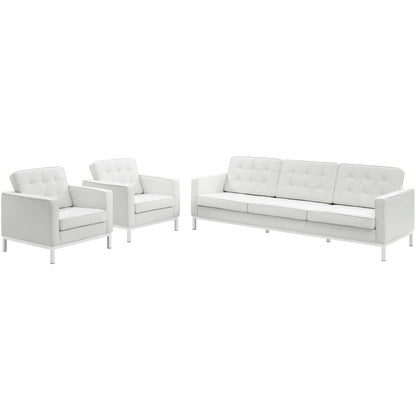 Loft 3 Piece Leather Sofa and Armchair Set, Genuine Leather, White 14174