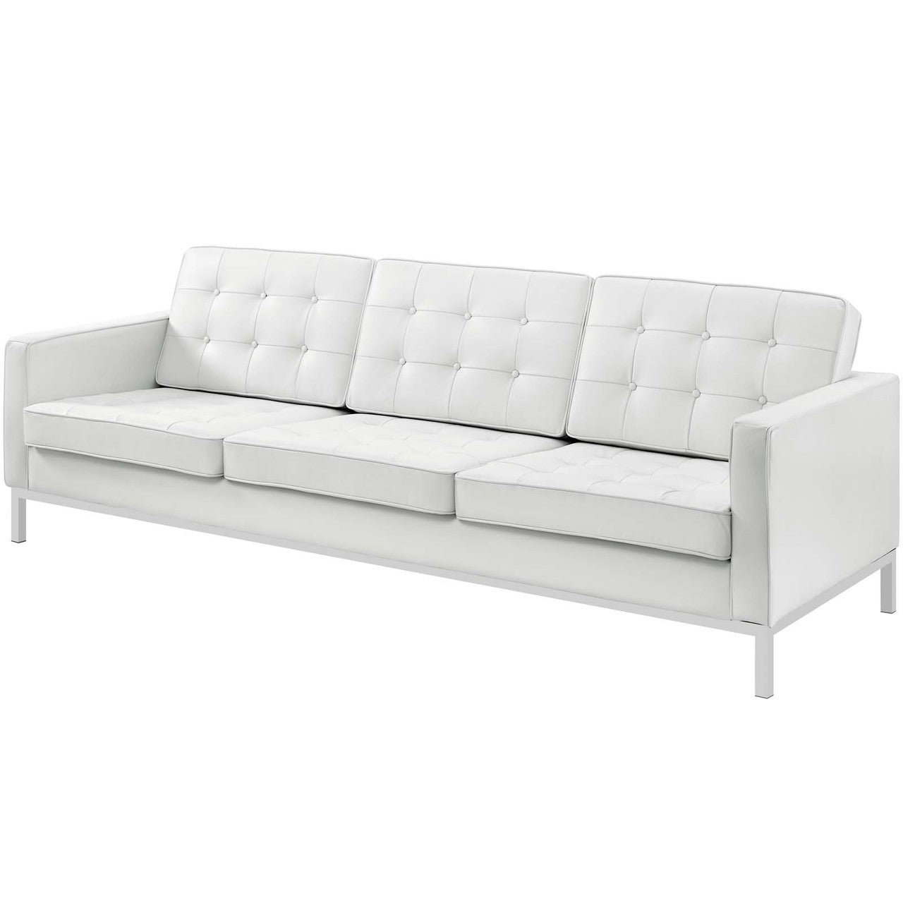 Loft 3 Piece Leather Sofa and Armchair Set, Genuine Leather, White 14174