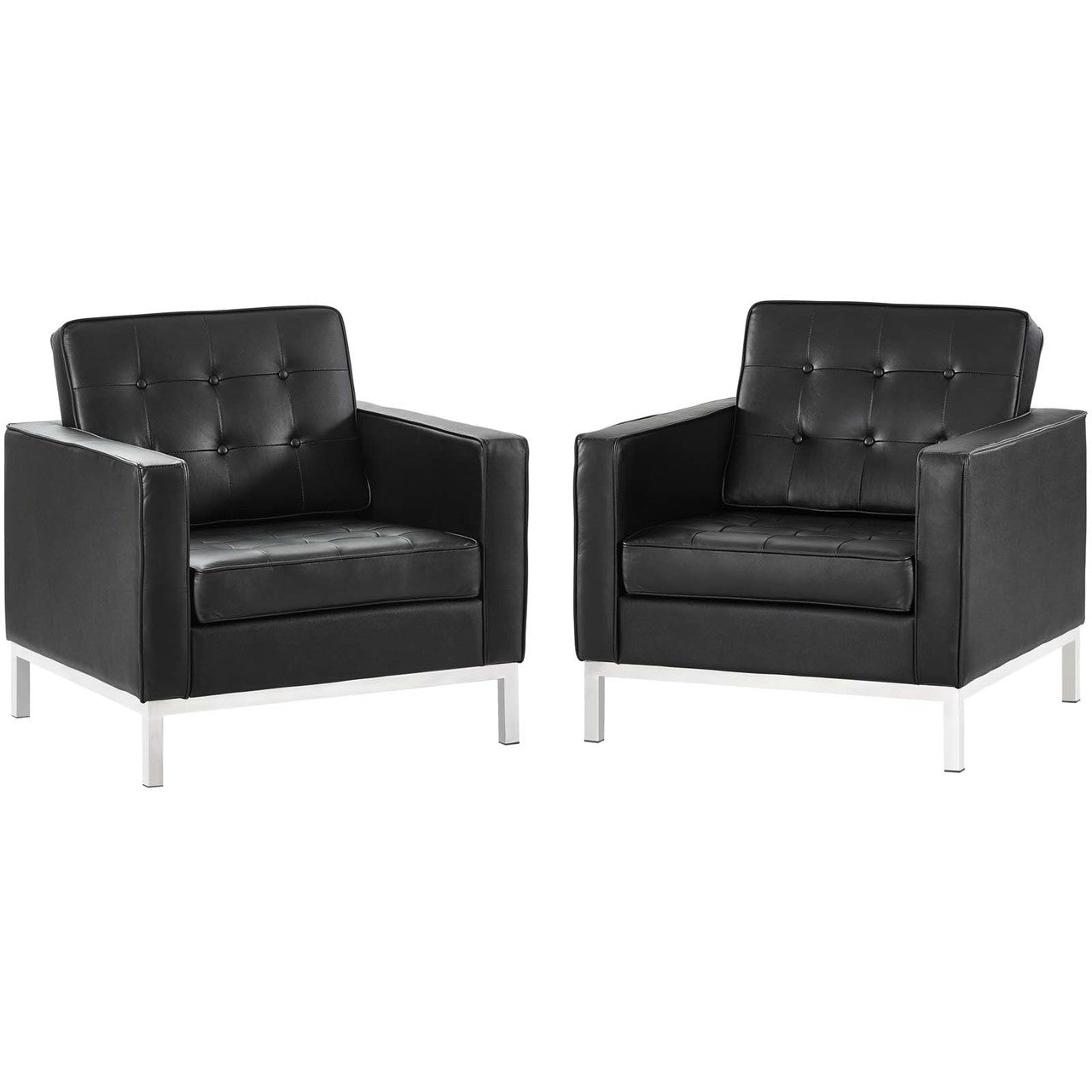 Loft 2 Piece Leather Armchair Set, Genuine Leather, Black 14175