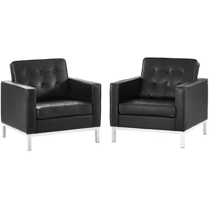 Loft 2 Piece Leather Armchair Set, Genuine Leather, Black 14175