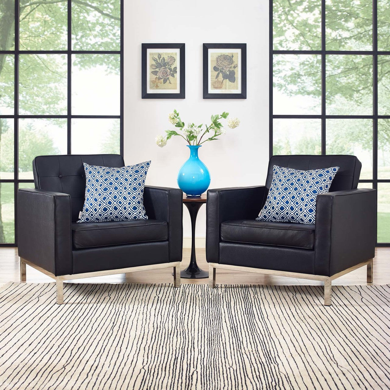 Loft 2 Piece Leather Armchair Set, Genuine Leather, Black 14175
