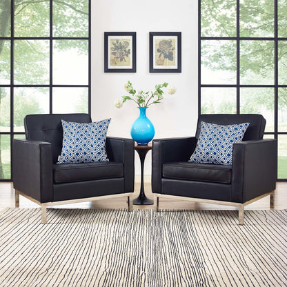 Loft 2 Piece Leather Armchair Set, Genuine Leather, Black 14175