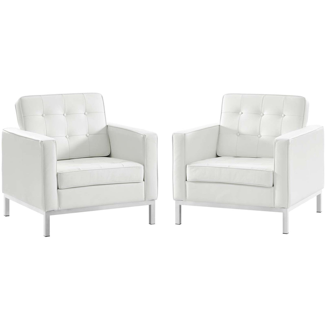 Loft 2 Piece Leather Armchair Set, Genuine Leather, White 14176