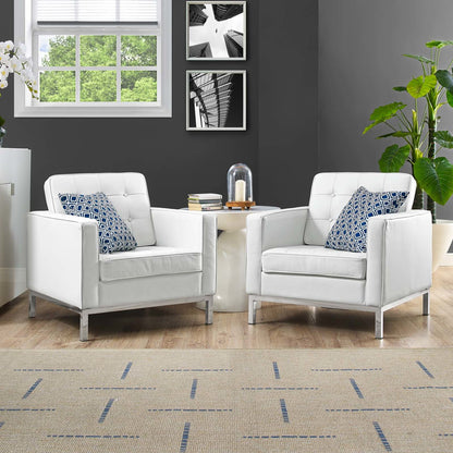 Loft 2 Piece Leather Armchair Set, Genuine Leather, White 14176