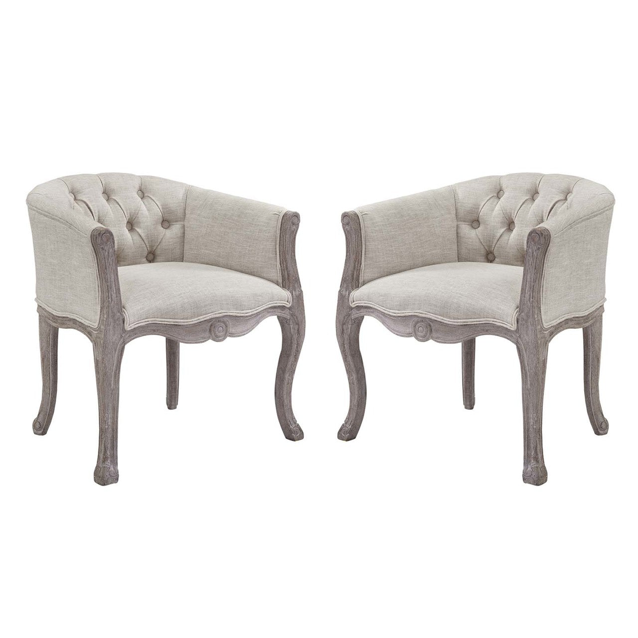 Crown Vintage French Upholstered Fabric Dining Armchair Set of 2, Fabric Wood, Beige 14177