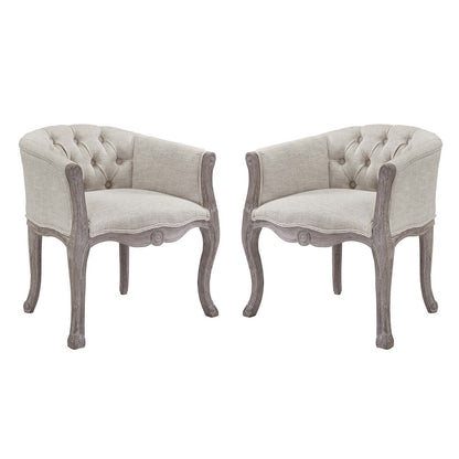 Crown Vintage French Upholstered Fabric Dining Armchair Set of 2, Fabric Wood, Beige 14177
