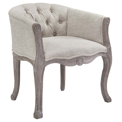 Crown Vintage French Upholstered Fabric Dining Armchair Set of 2, Fabric Wood, Beige 14177
