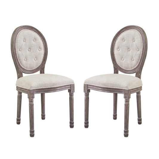 Arise Vintage French Upholstered Fabric Dining Side Chair Set of 2, Fabric Wood, Beige 15687