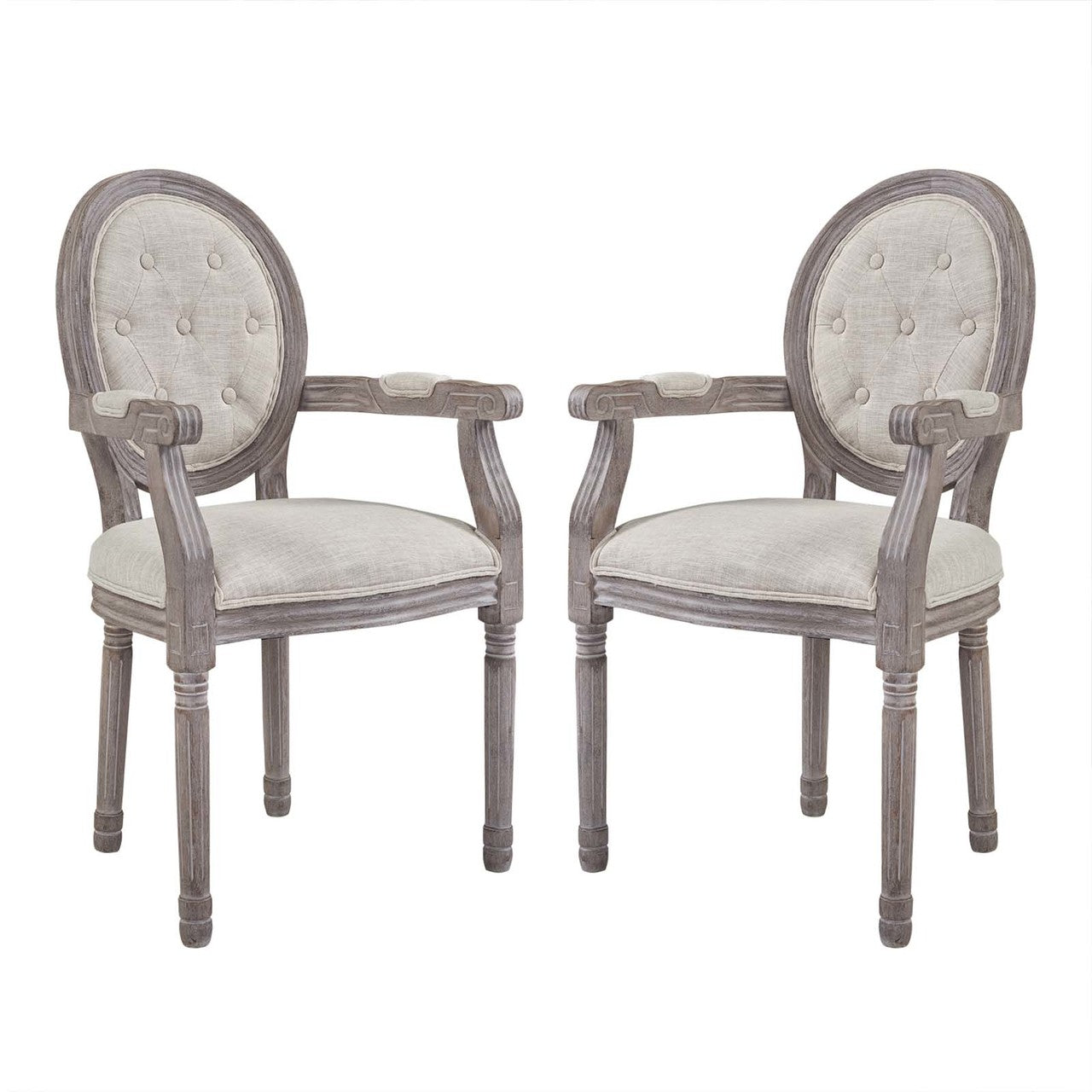 Arise Vintage French Upholstered Fabric Dining Armchair Set of 2, Fabric Wood, Beige 14180
