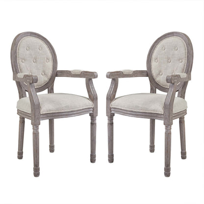 Arise Vintage French Upholstered Fabric Dining Armchair Set of 2, Fabric Wood, Beige 14180