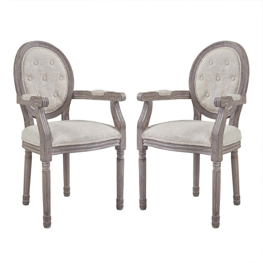 Arise Vintage French Upholstered Fabric Dining Armchair Set of 2, Fabric Wood, Beige 14180