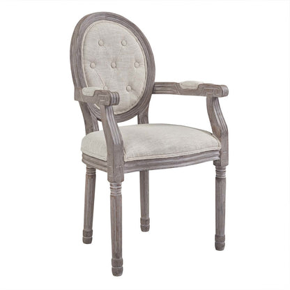 Arise Vintage French Upholstered Fabric Dining Armchair Set of 2, Fabric Wood, Beige 14180