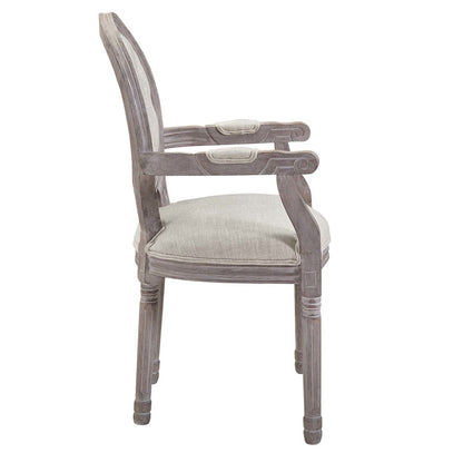 Arise Vintage French Upholstered Fabric Dining Armchair Set of 2, Fabric Wood, Beige 14180