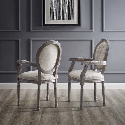 Arise Vintage French Upholstered Fabric Dining Armchair Set of 2, Fabric Wood, Beige 14180