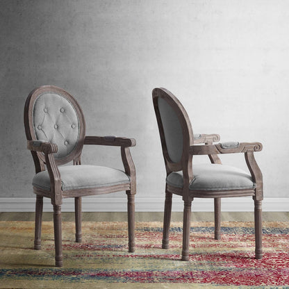 Arise Vintage French Upholstered Fabric Dining Armchair Set of 2, Fabric Wood, Light Grey Gray 14181