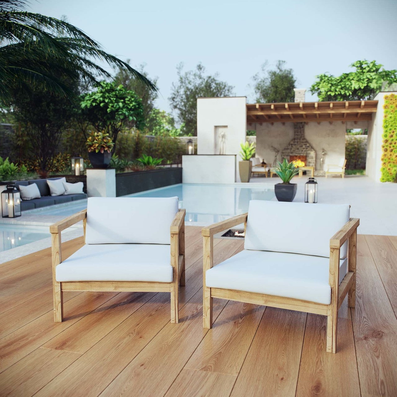 Bayport 2 Piece Outdoor Patio Teak Set, Wood, White Natural 14183