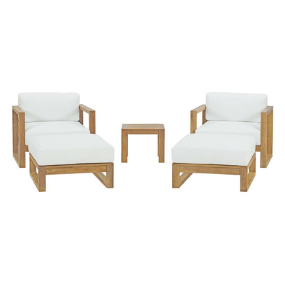 Upland 5 Piece Outdoor Patio Teak Set, Wood, White Natural 14190