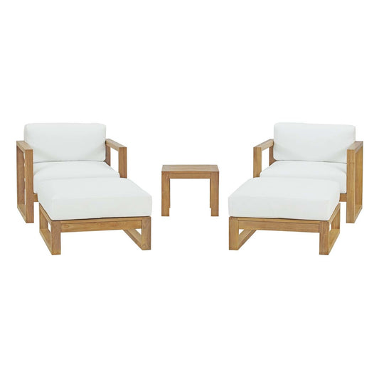 Upland 5 Piece Outdoor Patio Teak Set, Wood, White Natural 14190
