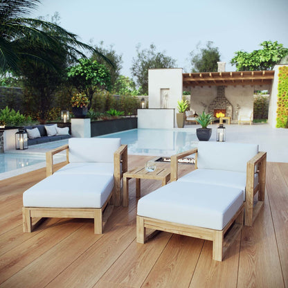 Upland 5 Piece Outdoor Patio Teak Set, Wood, White Natural 14190