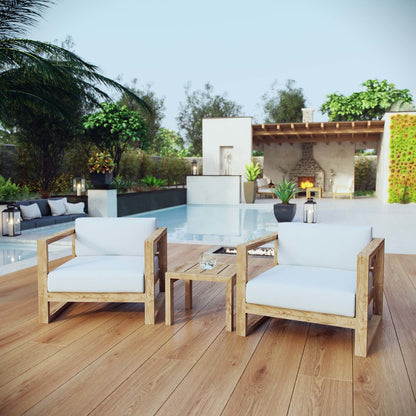 Upland 3 Piece Outdoor Patio Teak Set, Wood, White Natural 14194