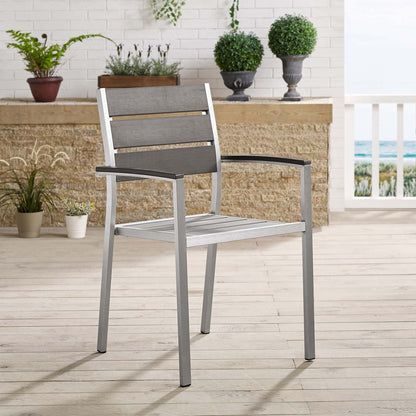Shore Outdoor Patio Aluminum Dining Armchair, Fabric Aluminum, Grey Gray Silver, 17270