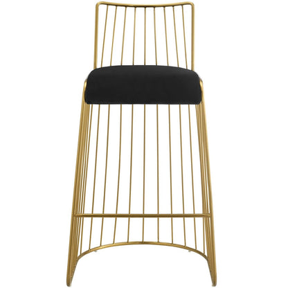 Rivulet Gold Stainless Steel Upholstered Velvet Bar Stool, Velvet Fabric Metal Steel, Gold Black 15201