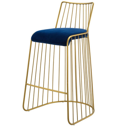 Rivulet Gold Stainless Steel Upholstered Velvet Bar Stool, Velvet Fabric Metal Steel, Gold Navy 15202